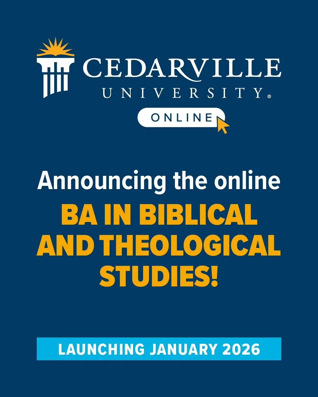#MotW 🎓 @Cedarville University is expanding its commitment to flexible, affordable online education with a new BA in Biblical and Theological Studies, coming January 2026!

 ➡️ Learn how to pursue your calling with Cedarville Online from wherever yo