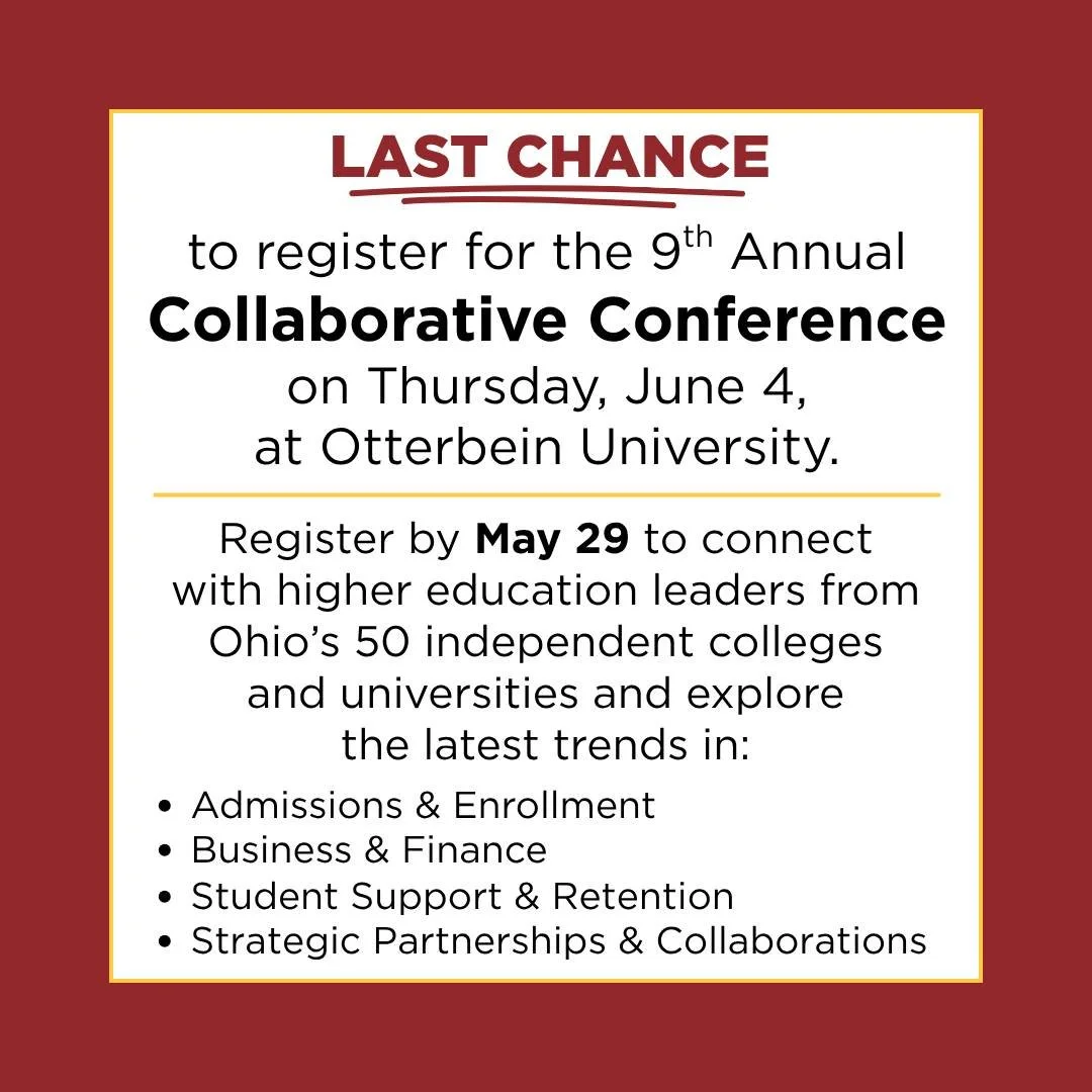 Register for the 9th Annual Collaborative Conference 🔗 https://buff.ly/1aExSKD 

The event is only open to member institutions and affiliate members.

#HigherEd #OhioHigherEd