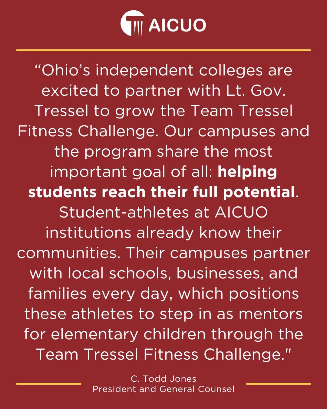 AICUO is proud that 100 percent of our eligible member institutions are participating in the @teamtresselfitnesschallenge with @ltgovjimtressel bit.ly/4iZPiJ4
