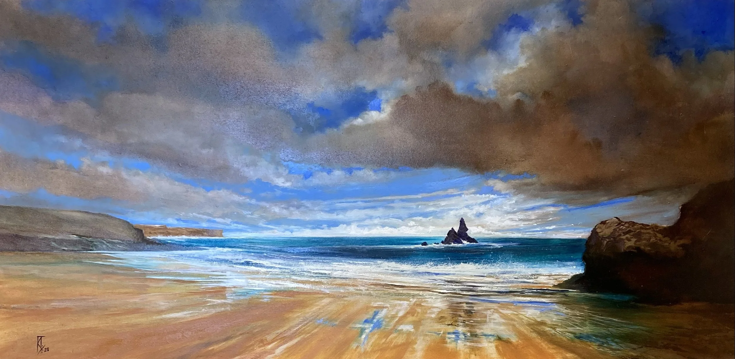 Oil paint on board by Keith Towler of Broadhaven South beach