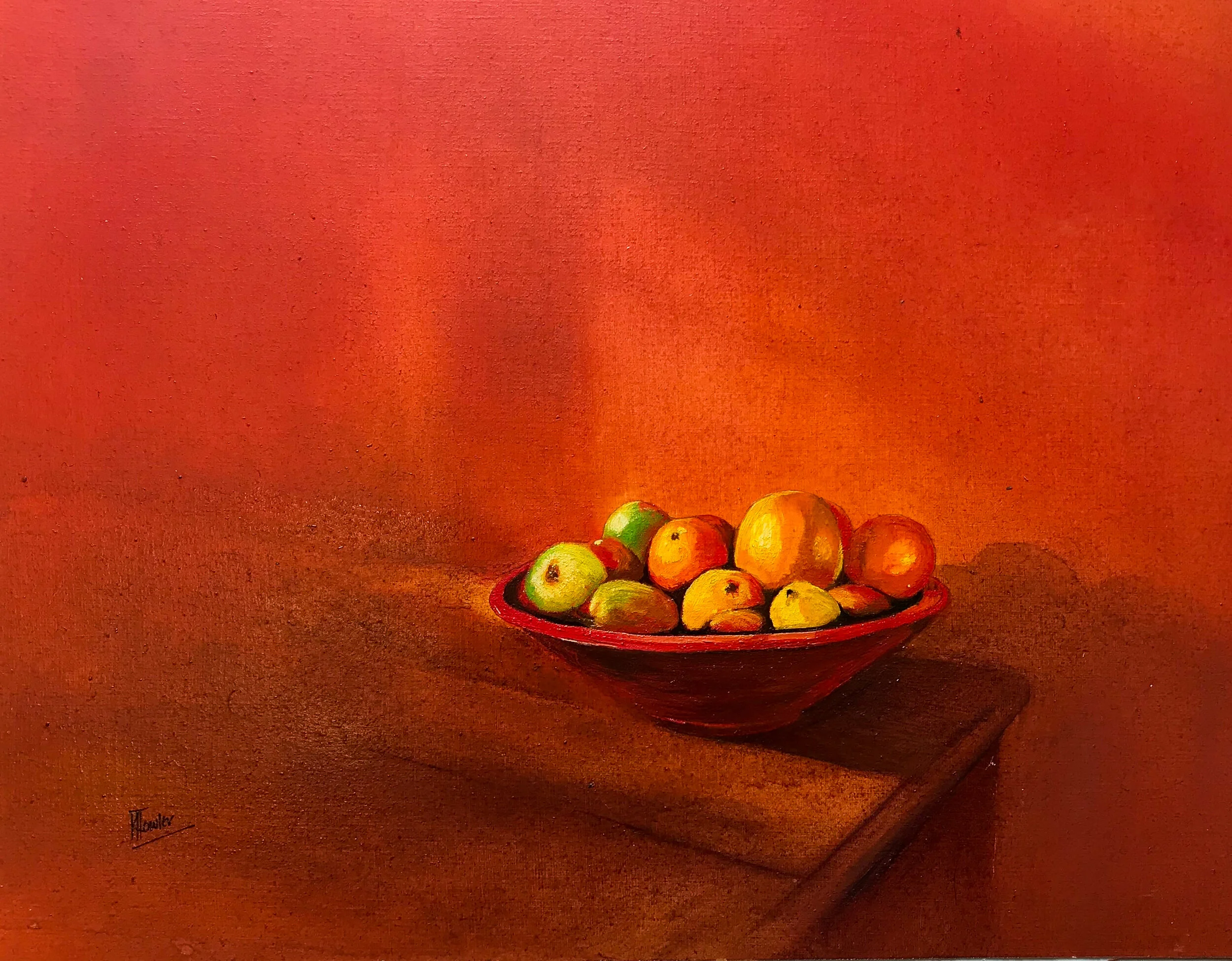 Still life oil painting of a fruit bowl by Keith Towler