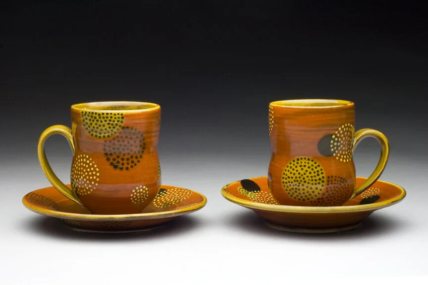 Stoneware cups with slip polkadots, 2020