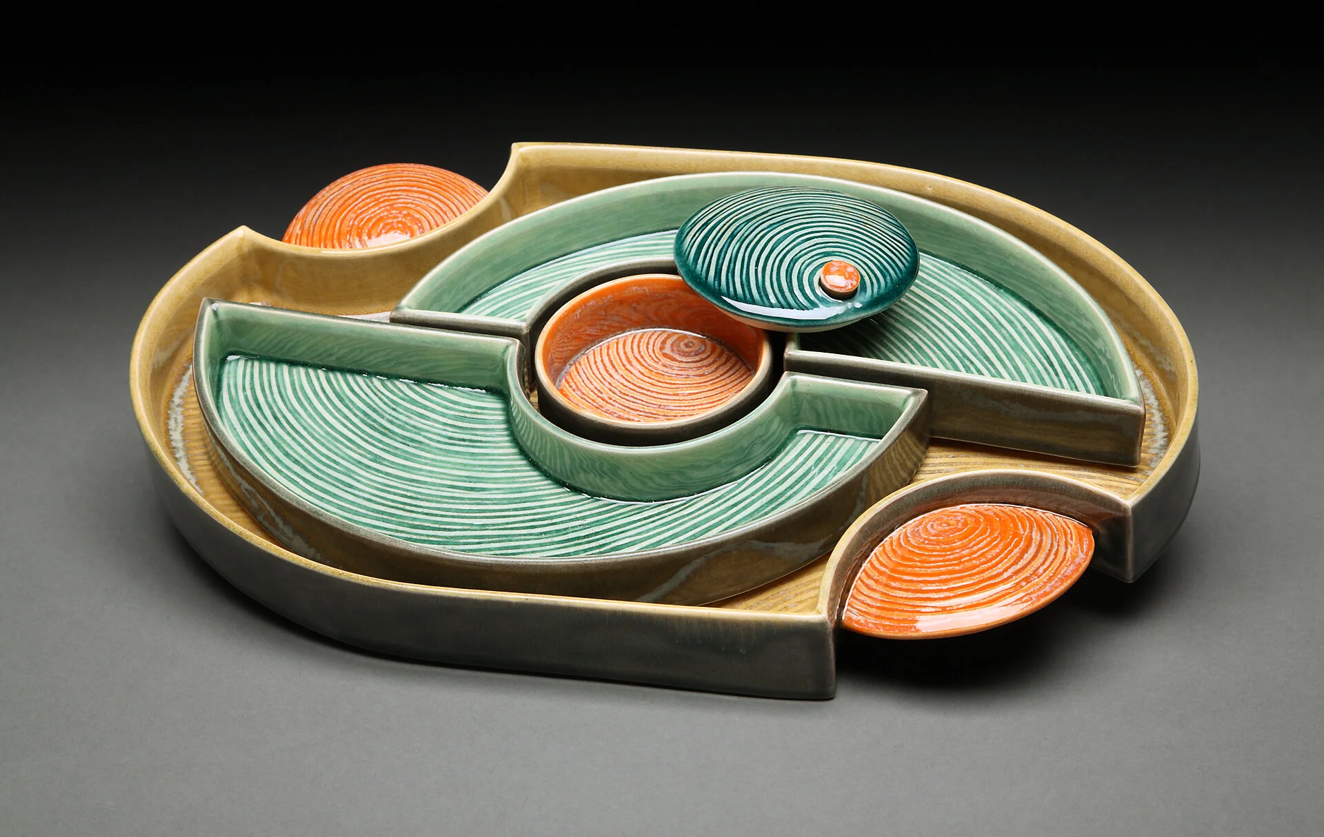 Multi-piece tray set, slab-built low fire clay, 2010
