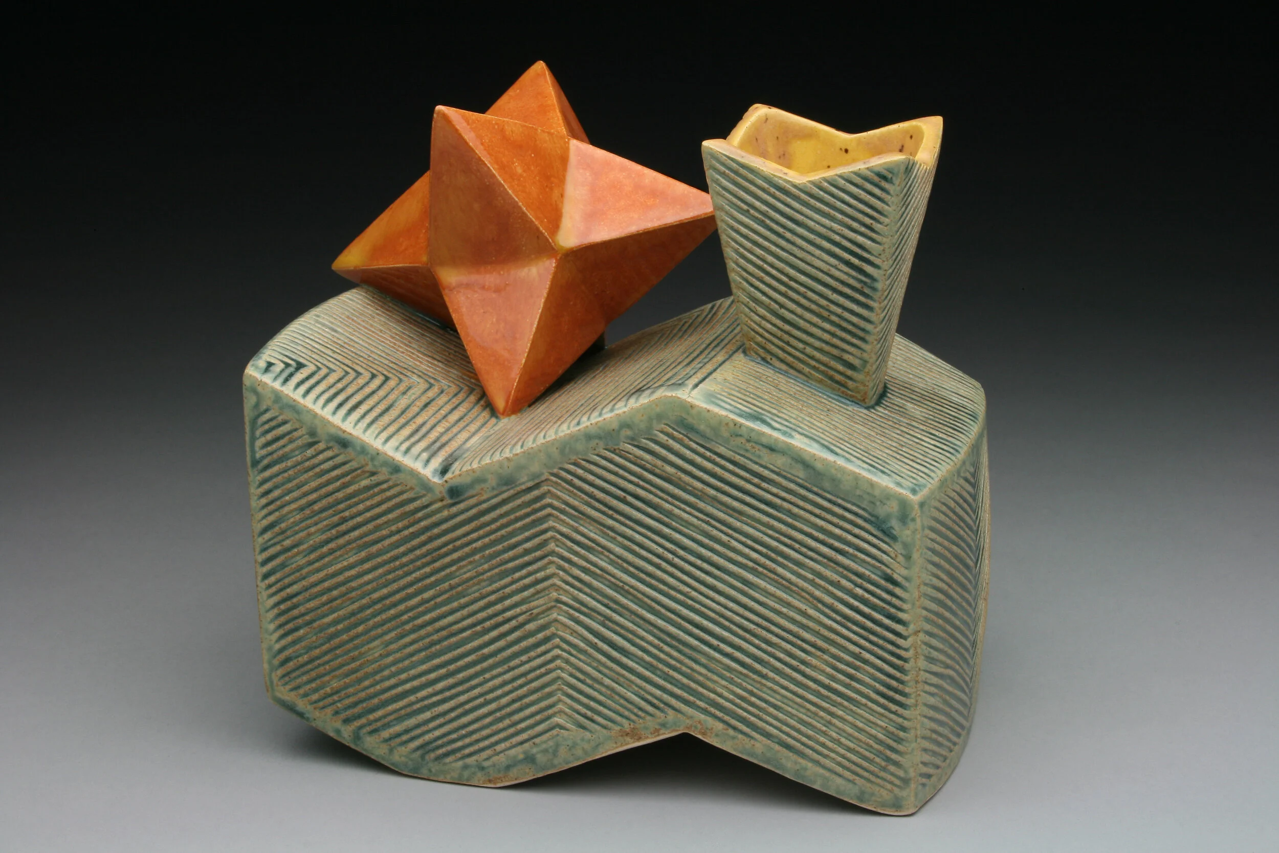 Slab-built bud vase, low-fired clay, 2011