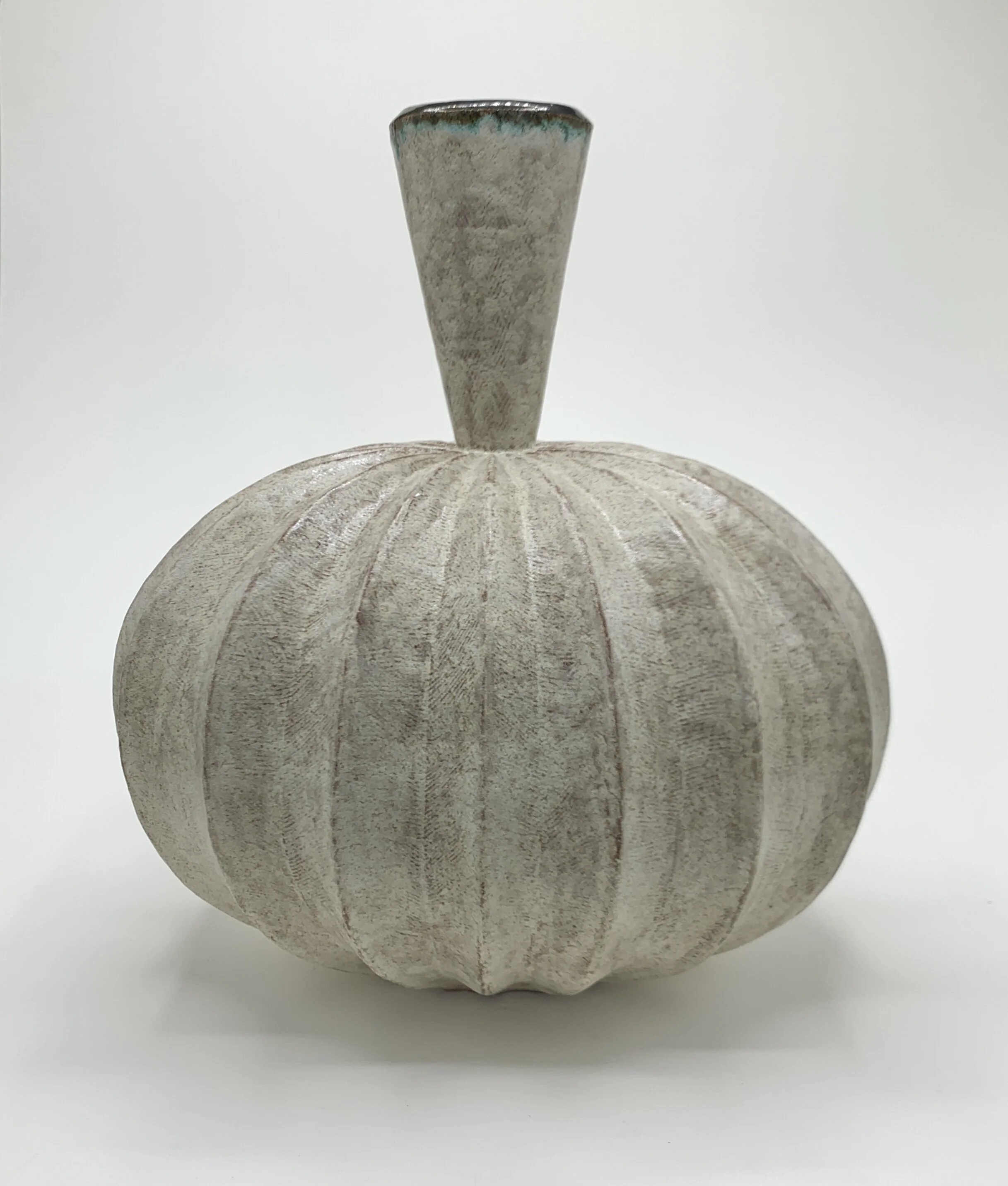 Large White Ribbed Vase