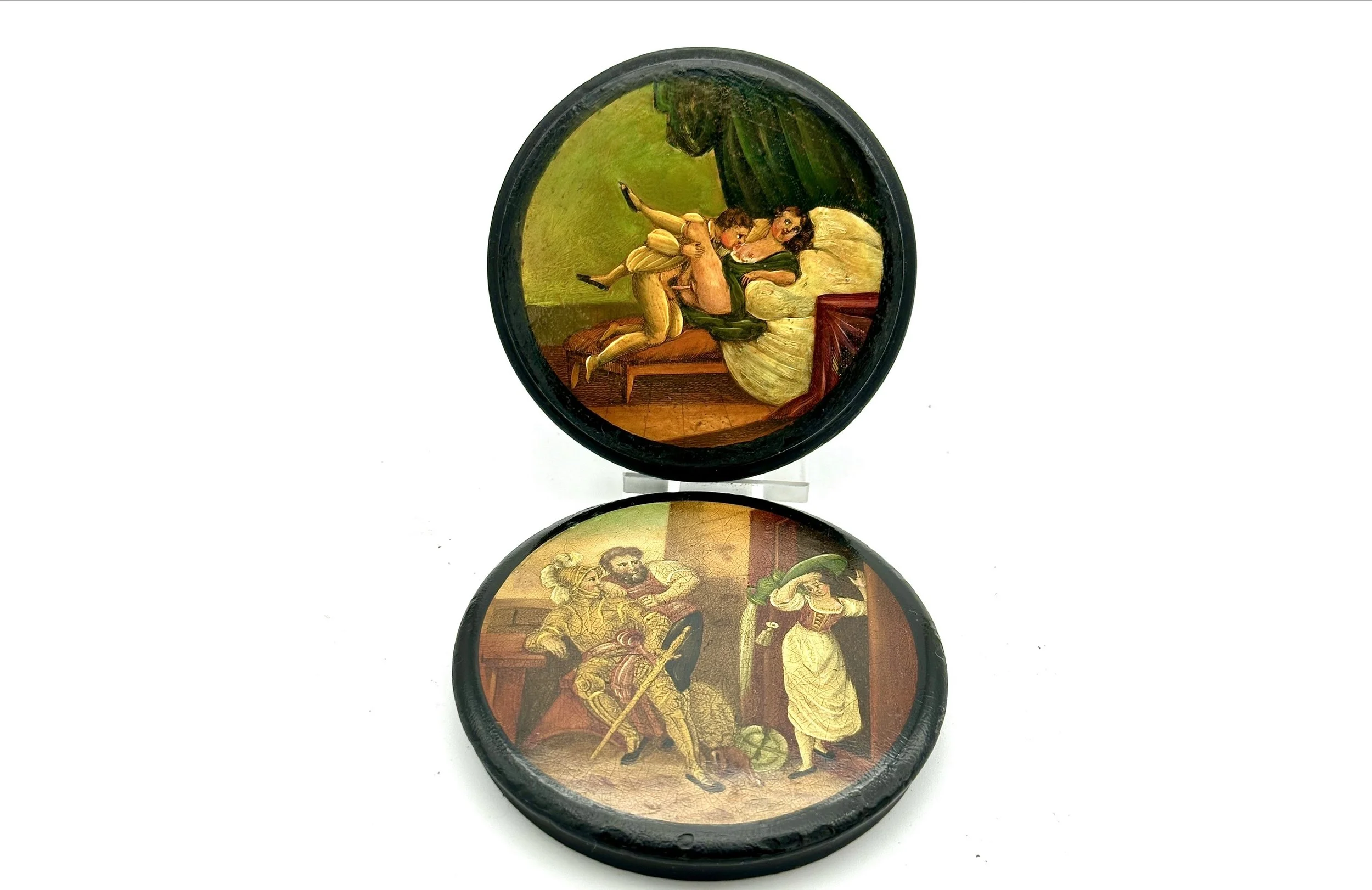 A Rare 19th Century Oils Painted and Laquer Erotic ‘Papier Mache’ snuff box