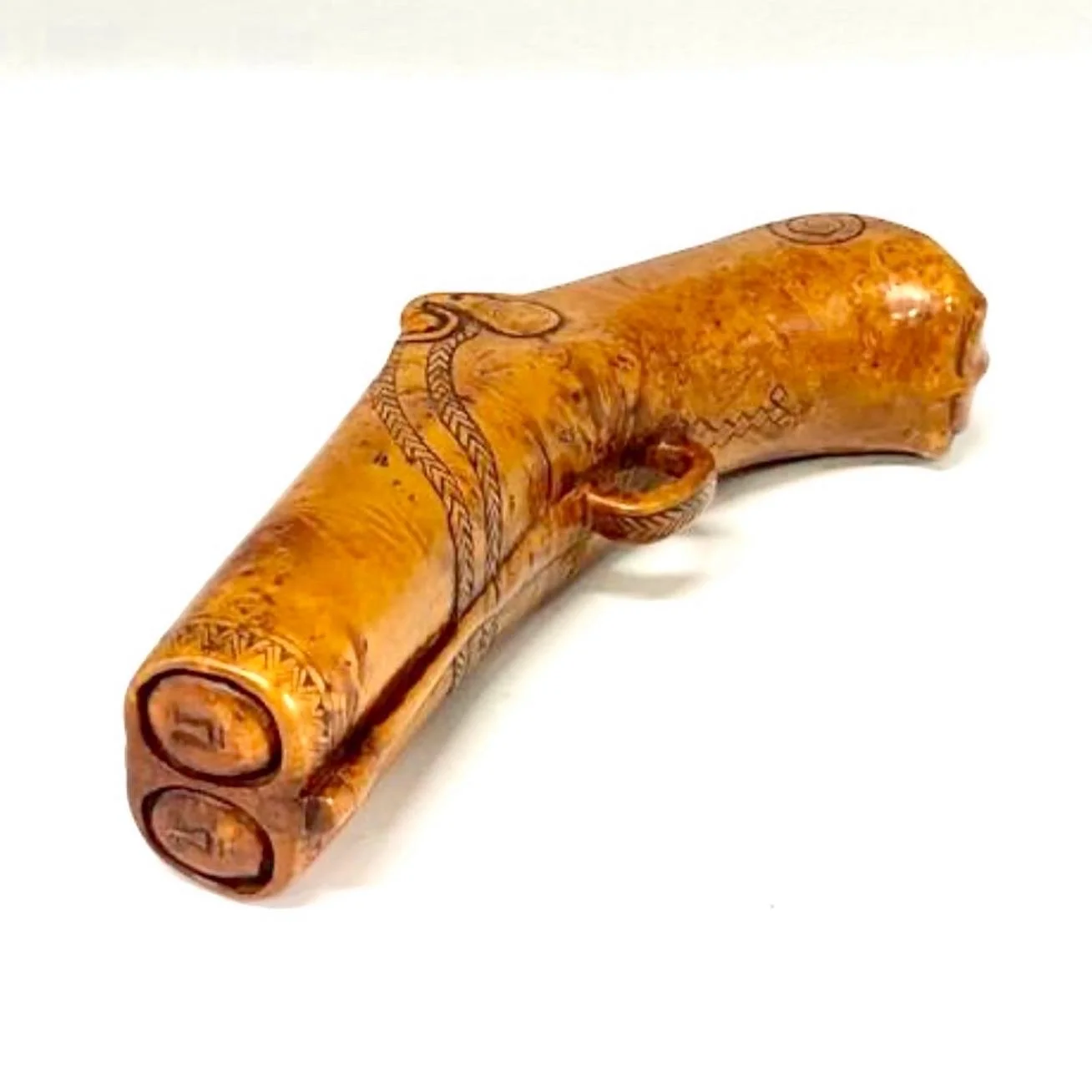 Rare and stunning C19th ’Breton’ Burr Maple Snuff Pistol