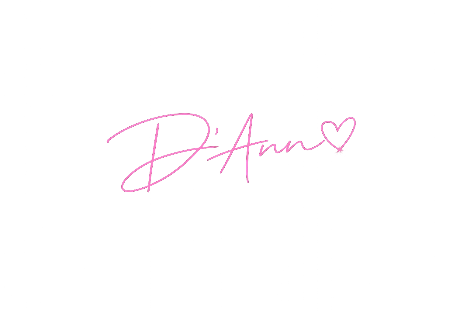 Pink cursive signature-style text that reads 'D'Amour' with a small pink heart at the end, on a black background.