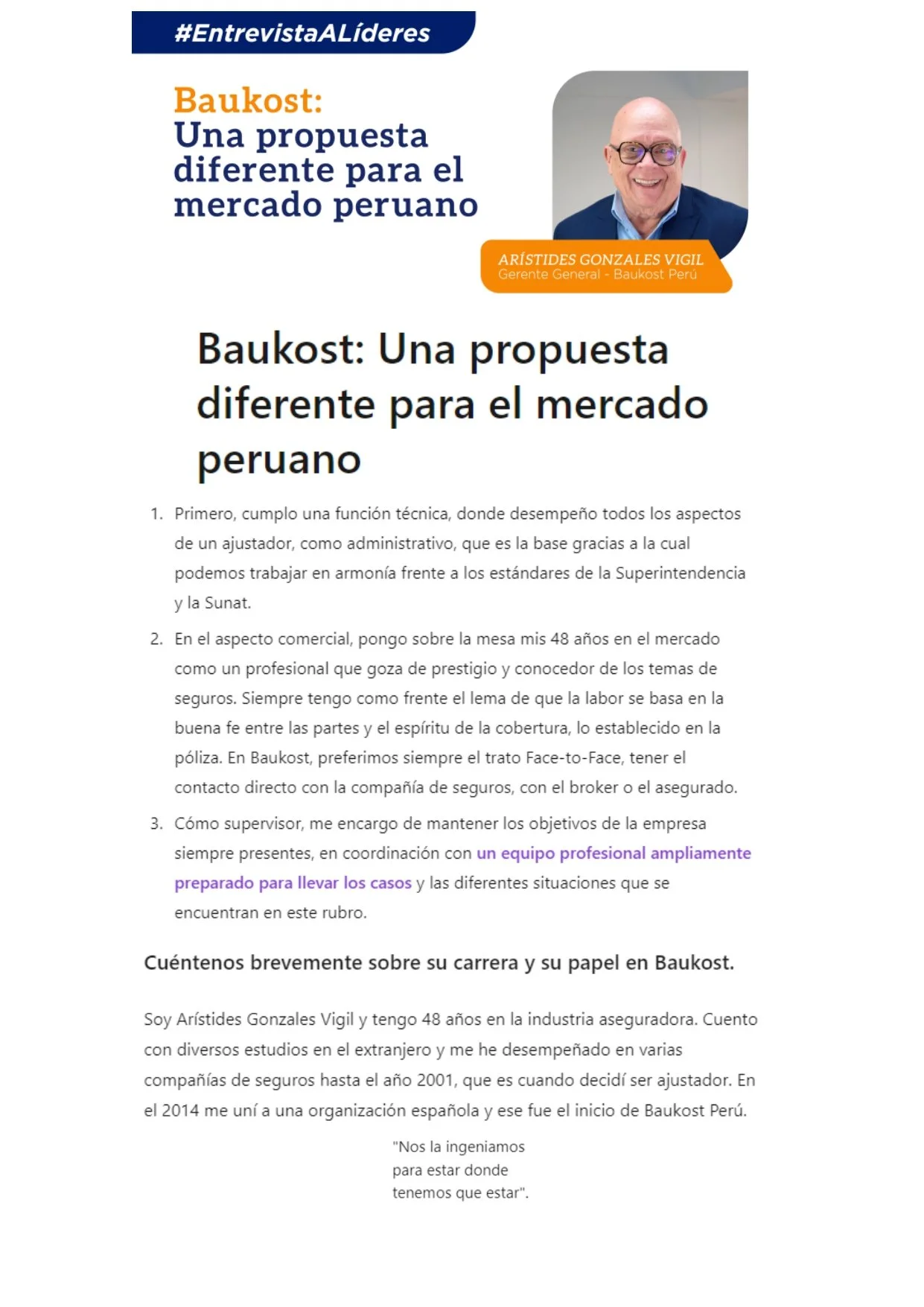 Compartimos entrevista a nuestro Gerente General, Arístides Gonzales Vigil.