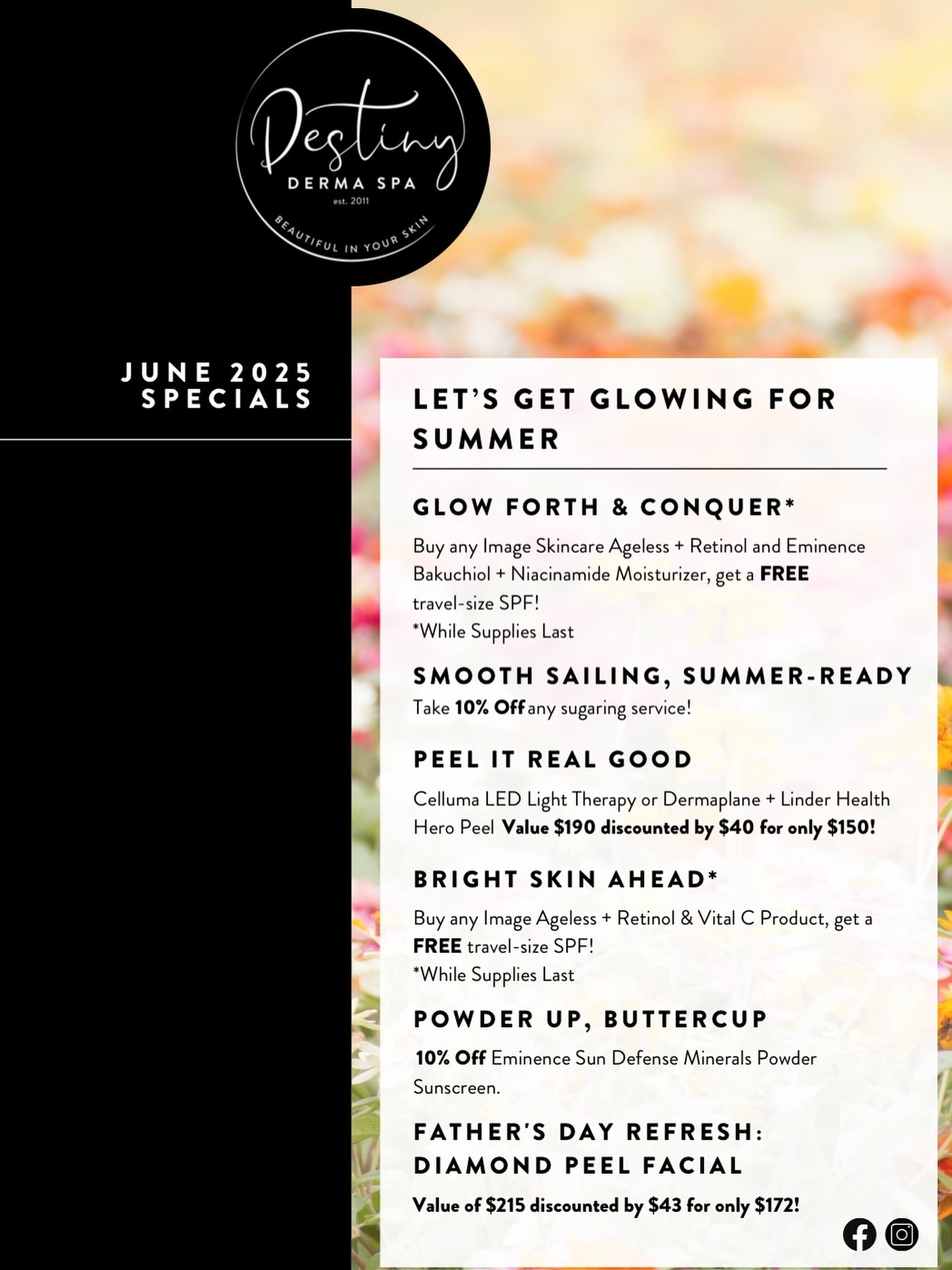 LET&rsquo;S GET GLOWING FOR SUMMER!🌞

JUNE 2025 SPECIALS
GLOW FORTH &amp; CONQUER
Buy any Image Skincare Ageless + Retinol and Eminence Bakuchiol + Niacinamide Moisturizer, and get a FREE travel-size SPF! While supplies last.
Hydrate, repair, and pr