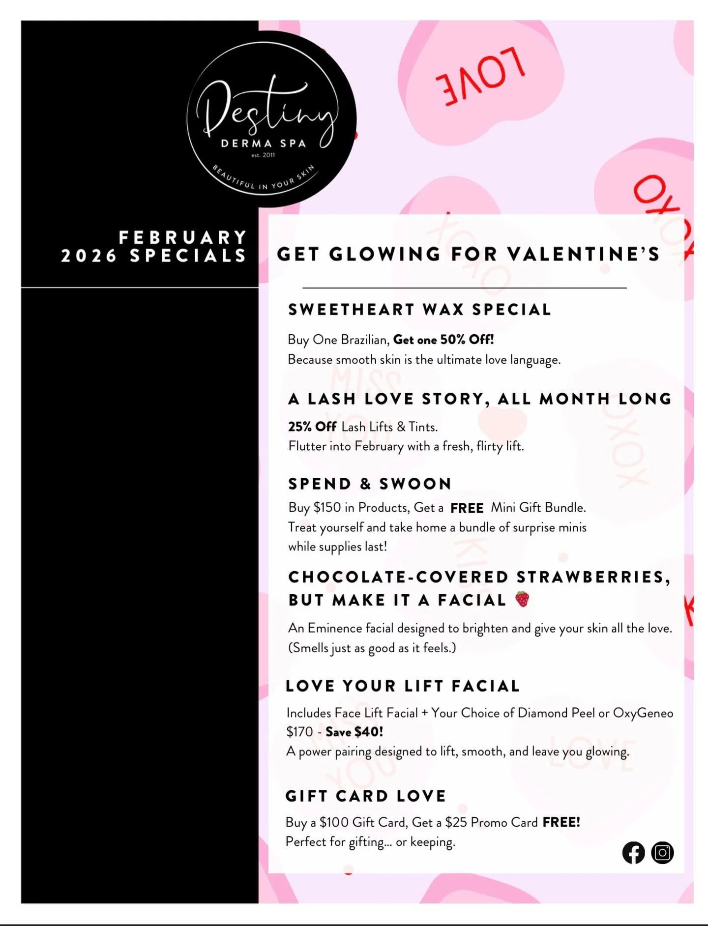 First look at our February Specials! 💌

We&rsquo;re berry excited to  announce our highlighted Chocolate Covered Strawberry facial, only available for this month! 🍓🍫

It would be sweet to see you all 🍬 

Take advantage of our February Sales this 