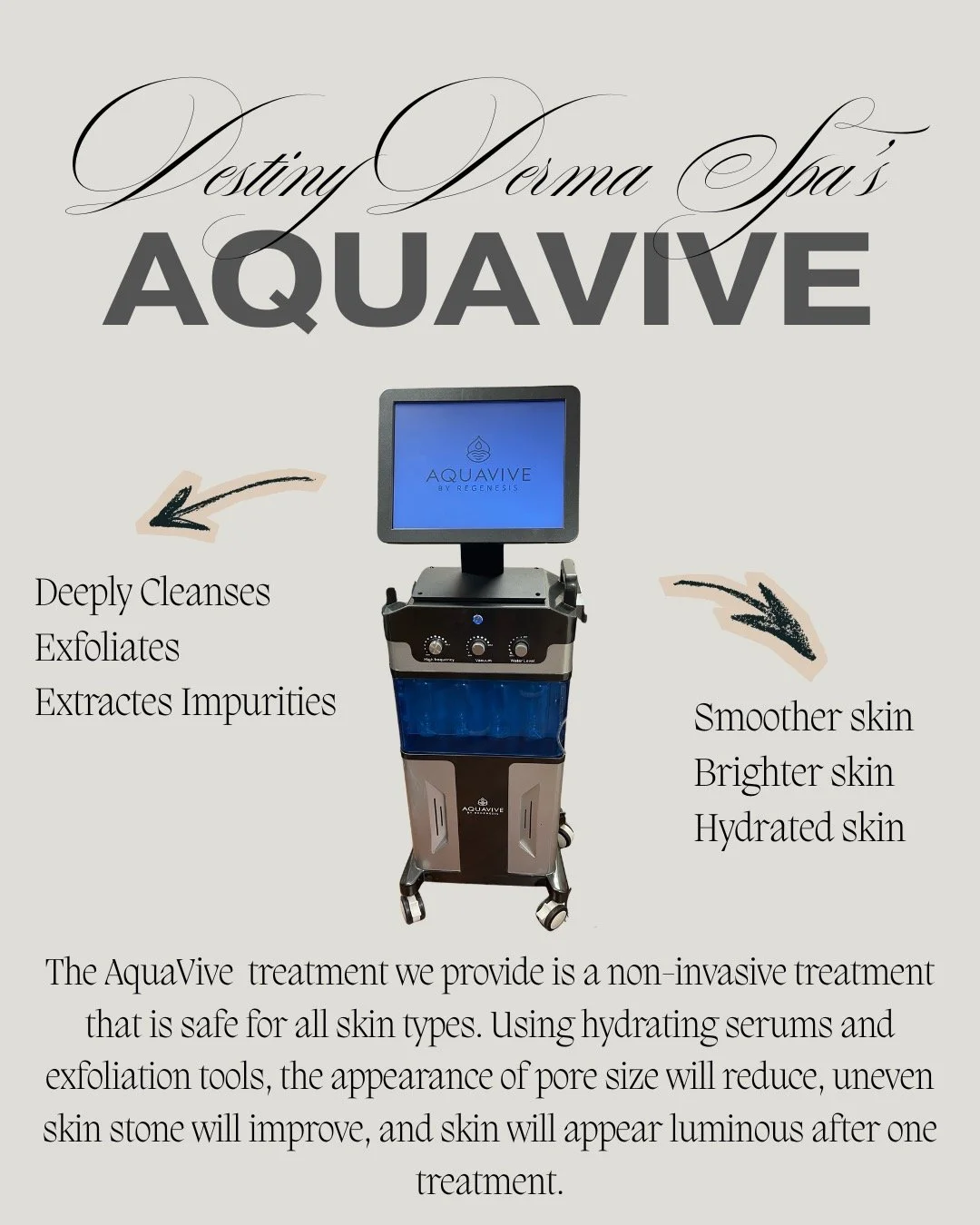 Want to start your glass skin journey? Our AquaVive treatment cleanses, exfoliates, and hydrates. Pore size will appear smaller, and your skin will be left glowing and plump after just one treatment. With consistent monthly treatments, and product ke
