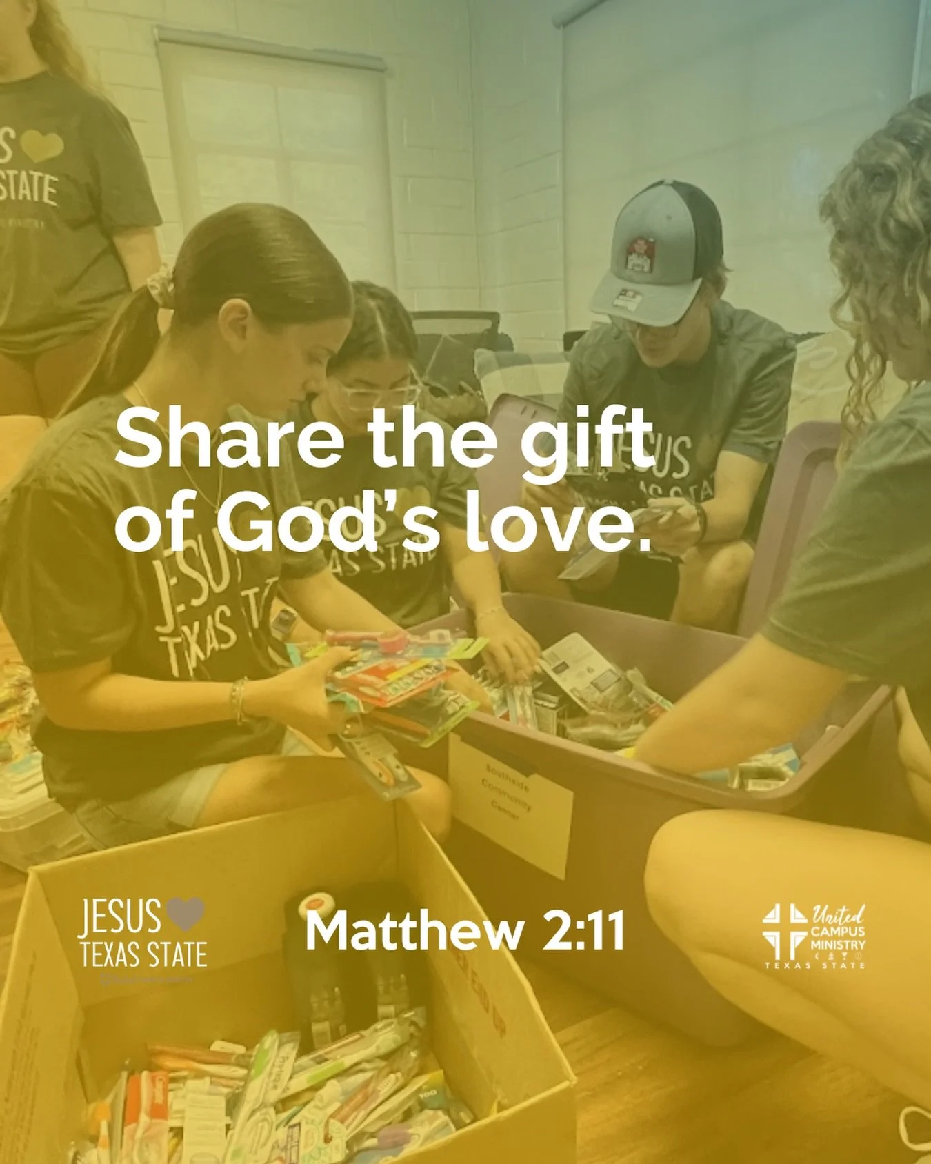 Share the gift of God&rsquo;s love.

&ldquo;On coming to the house, they saw the child with his mother Mary, and they bowed down and worshiped him. Then they opened their treasures and presented him with gifts of gold, frankincense and myrrh.&rdquo; 