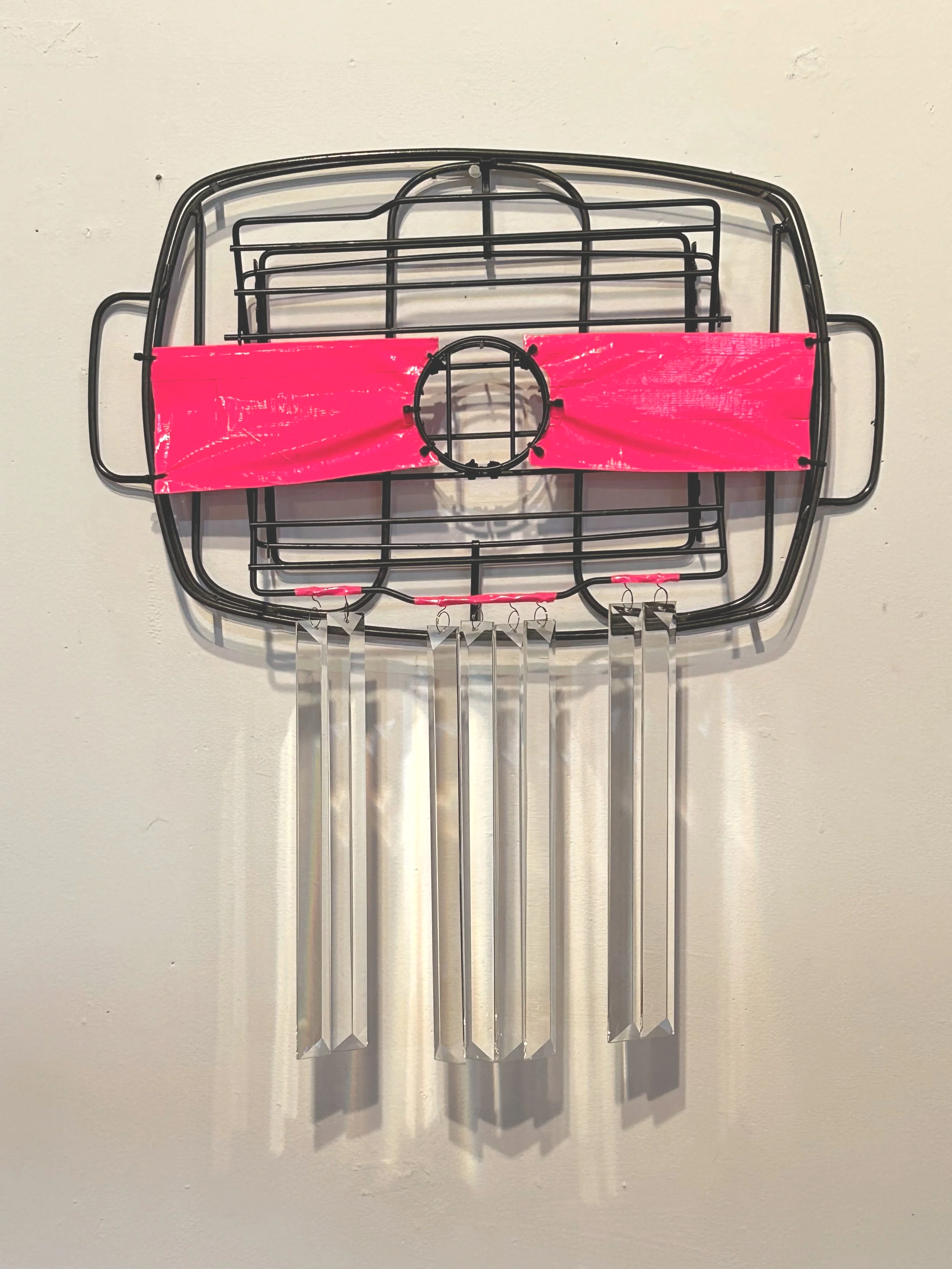 "Horizon", 2025, found objects, duct tape, construction string, crystals, wire