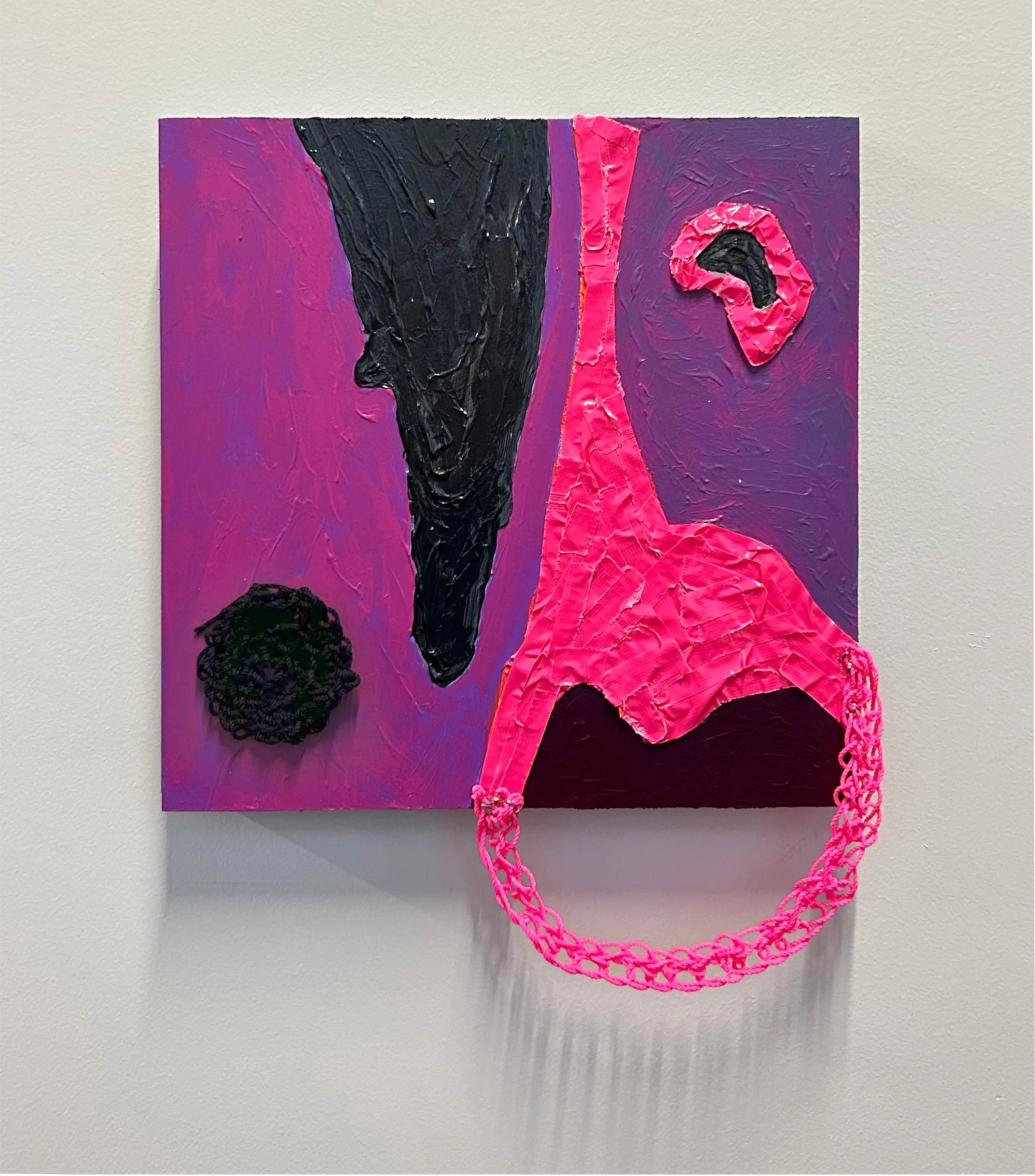 Loop, 2025, acrylic, duct tape, yarn, construction string, staples