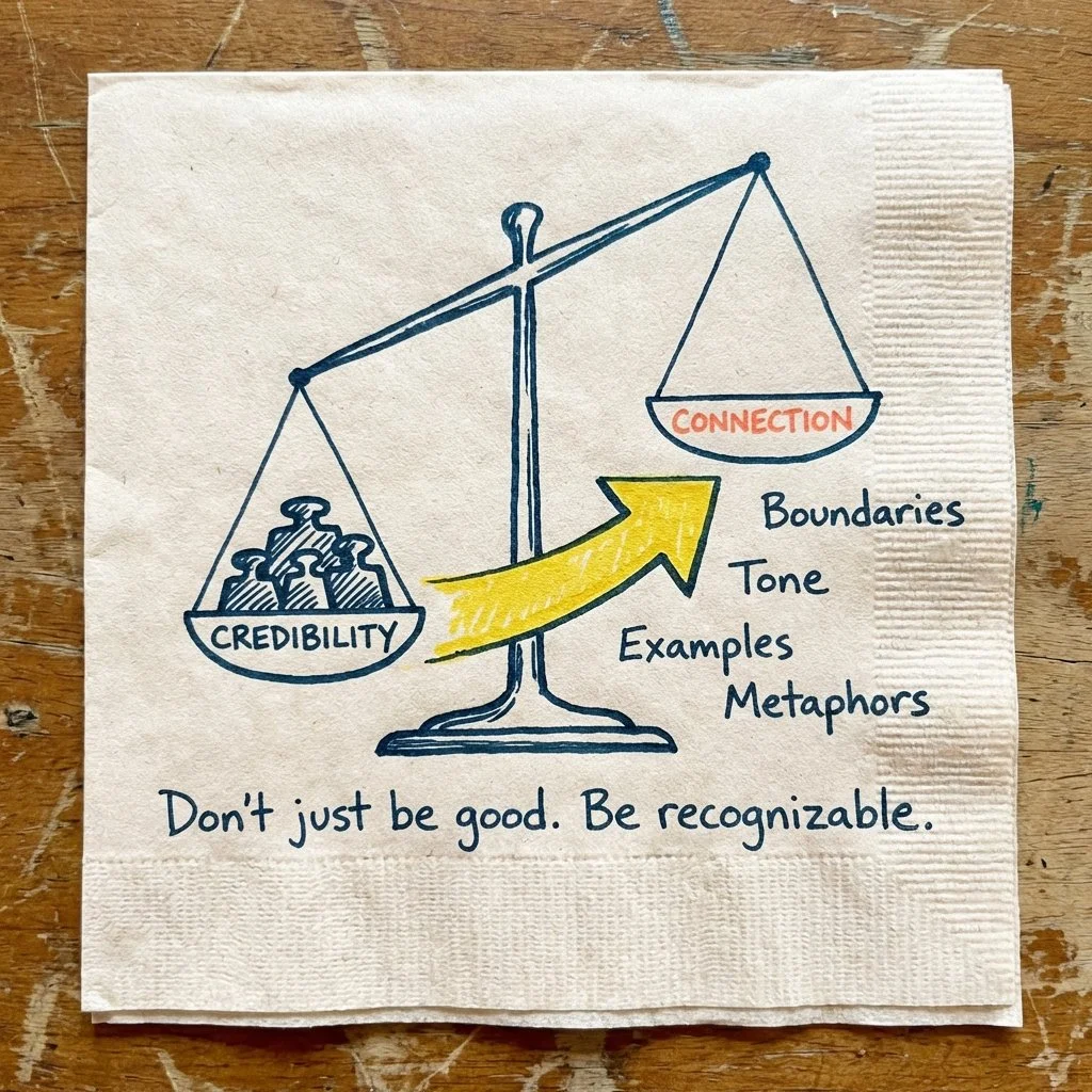 Scale image with credibility and connection. Don't just be good. Be recognizable.