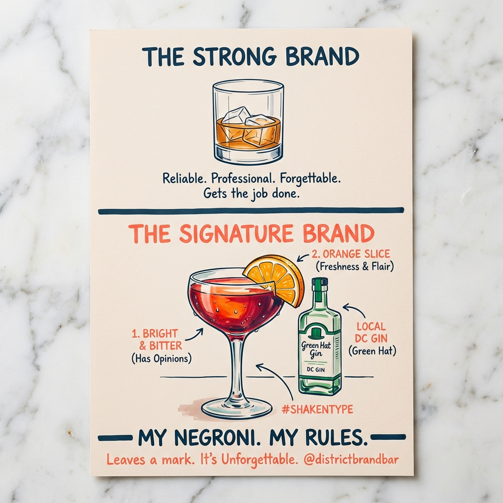 Graphic of a strong cocktail vs a signature cocktail