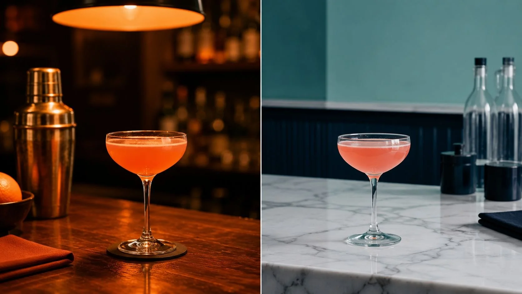 the same cocktail in two different settings