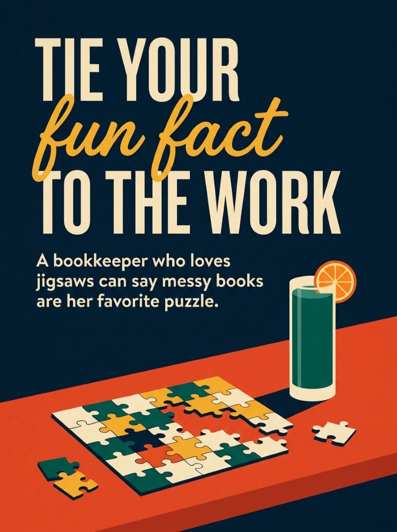 Jigsaw puzzle and cocktail on a bar, headline: Tie your fun fact to the work