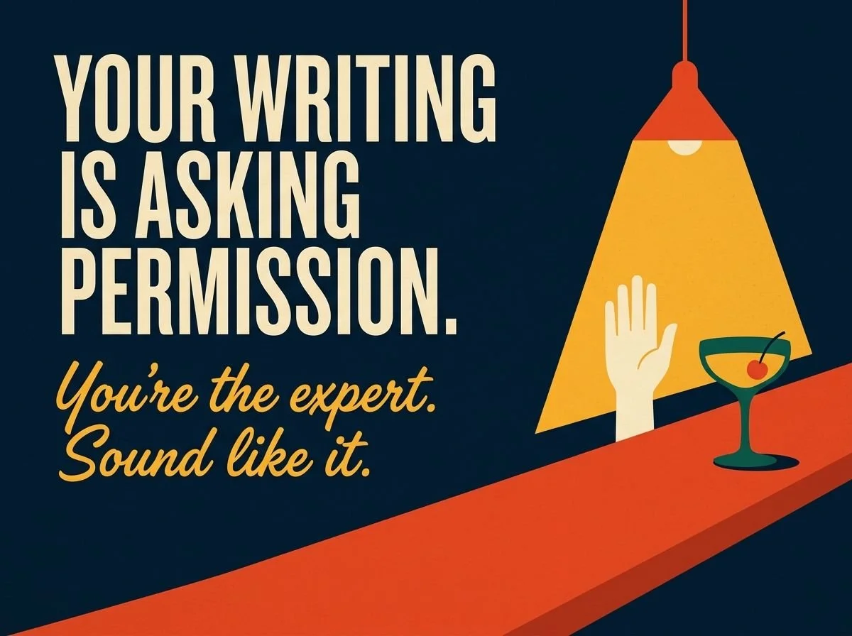 Your writing is asking permission, over a bar where a timid hand rises beside a cocktail under a pendant lamp.