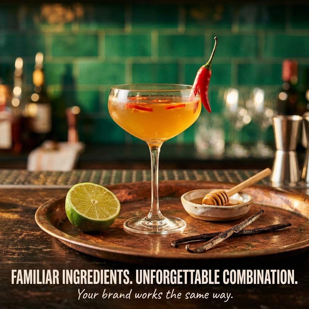 Spicy Fifty Cocktail: Familiar Ingredients. Unforgettable Combination your brand works the same way.