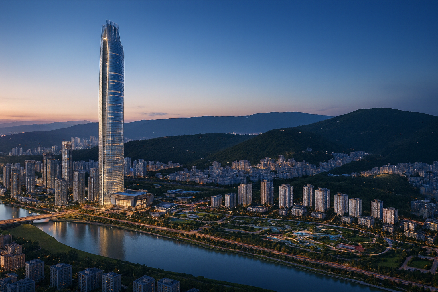 DAEWOO FINANCIAL CENTER
LOCATION: INCHEON, SOUTH KOREA
Master Plan and architectural design of the highest mixed-use structure in Songdo, Incheon South Korea, totaling 105 stories (550 meters-1804 ft) The development consist of over 4 million sq ft