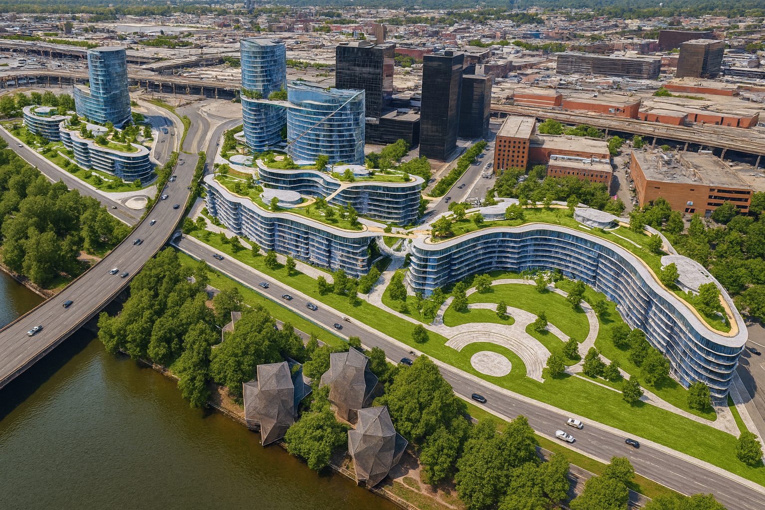 SOUTHBANK MASTER PLAN- BRATISLAVA
The Danube Sky Gardens mixed-use development lies on the South Bank on the Danube River. The overall development concept is to emulate the majestic river’s fluidity and organic features and through for