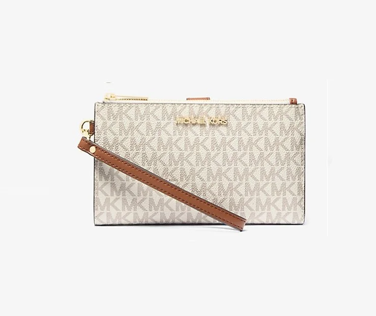 MICHAEL Michael Kors Jet Set Large Leather Smartphone Wristlet Wallet Vanilla Logo