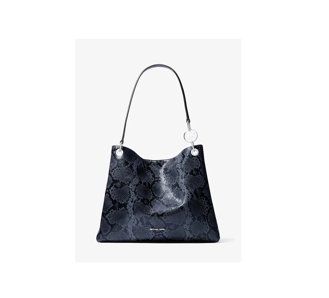 MICHAEL Michael Kors Christina Large Snake Embossed Shoulder Bag Navy