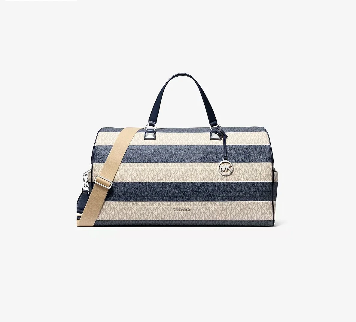 MICHAEL Michael Kors Grayson Extra-Large Striped Signature Logo Weekender Bag Navy