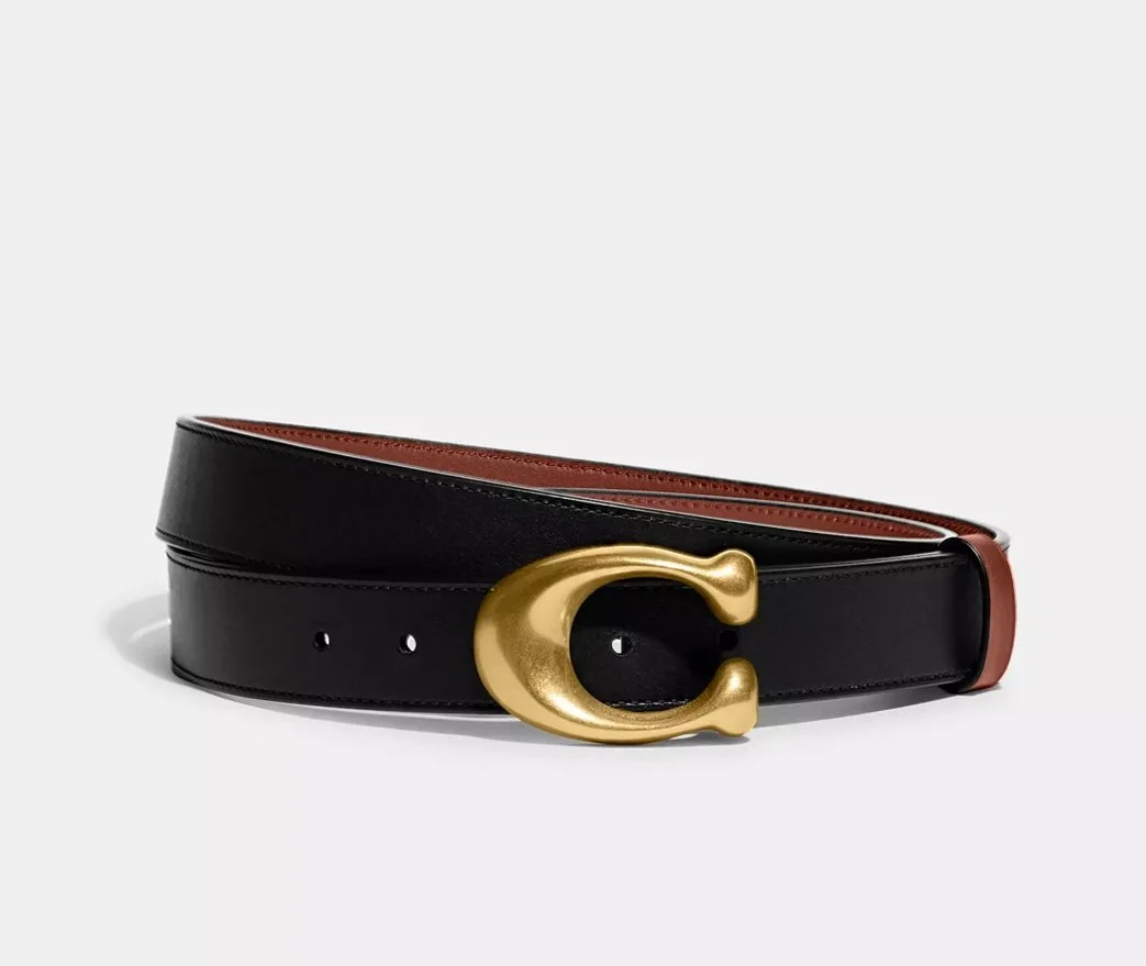 Coach Women's Sculpted C Buckle Reversible belt Black 25mm