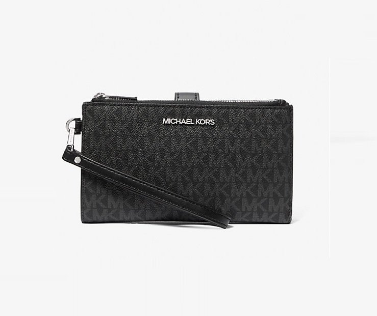 MICHAEL Michael Kors Jet Set Large Leather Smartphone Wristlet Wallet Noir Logo