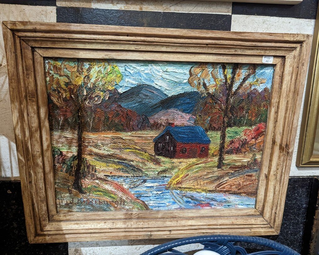 This painting, with it's very think layers of paint and rural scene would look awesome in your home! Available at Soflea, open 11:00 AM-7:00 PM Tuesday through Saturday and 12-5 Sunday in the McCarthy Mercantile Building.  Enter through Wildflowers o