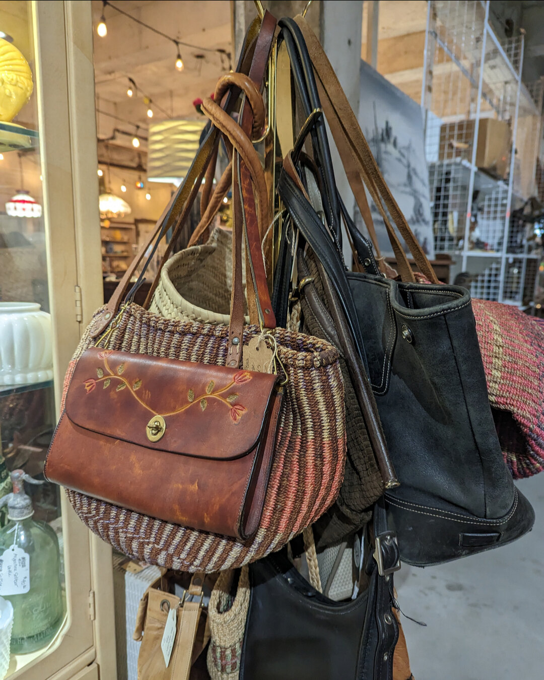 Looked at these bags...vintaged tooled leather, Coach, and so much more!!! Available at Antiques at Railway Commons, 400 Burnet Ave Syracuse.  Open Wednesday-Saturday 11:00-5:30, Sunday 11:00-4:00. @antiquesatrailwaycommons @sofleasyracuse
