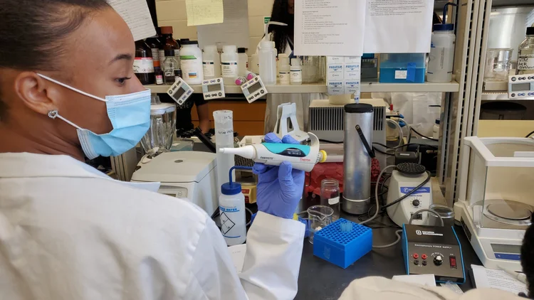 An Allen student working in a science lab