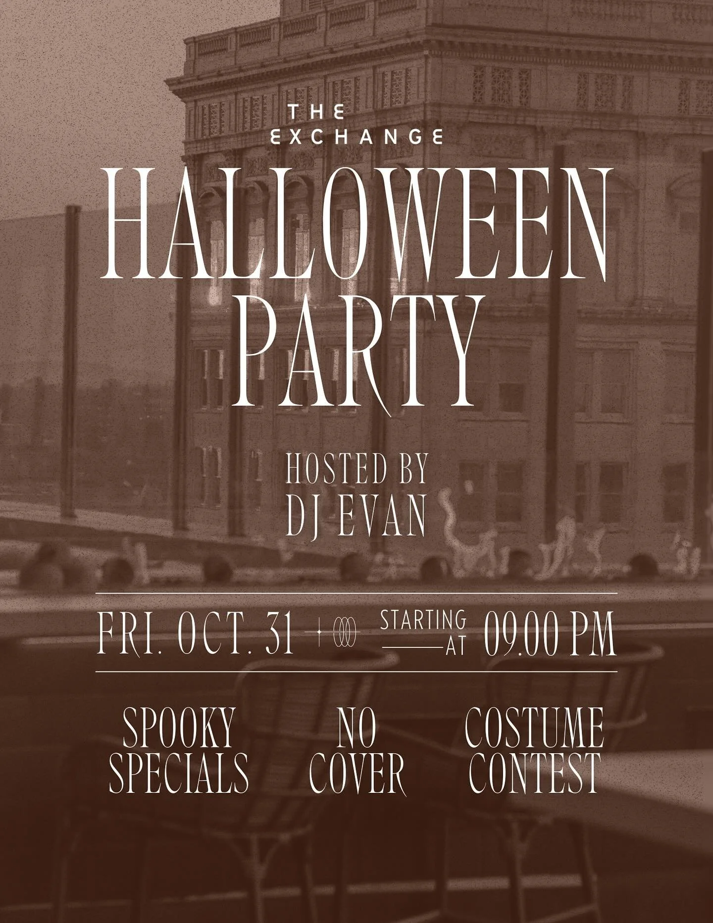 Halloween Party. 10.31. 🎃 

No Cover. Costume Contest. Hosted by DJ Evan.

Drink Special: The Fig Reaper (Reposado Tequila, Averell Dawson Plum, White Cranberry, Lime, Fig Mash, Macerated Peach, Tonic, Cherry Float)

Food Special: Fig &amp; Smoked P