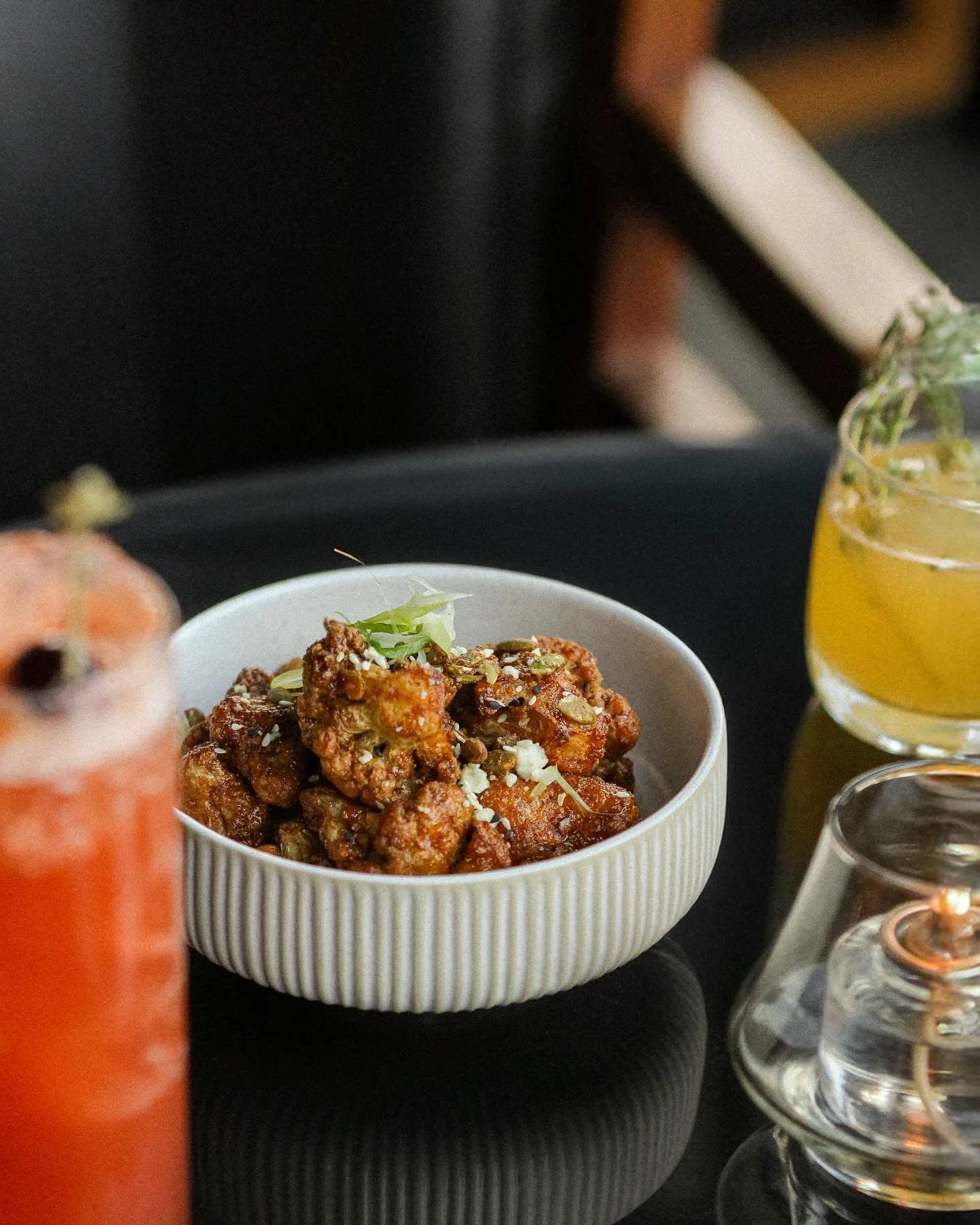 Crispy Cauliflower!

Gochujang Miso &amp; Maple Glaze, Bleu Cheese, Spiced Pumpkin Seeds, Sesame, Scallion.