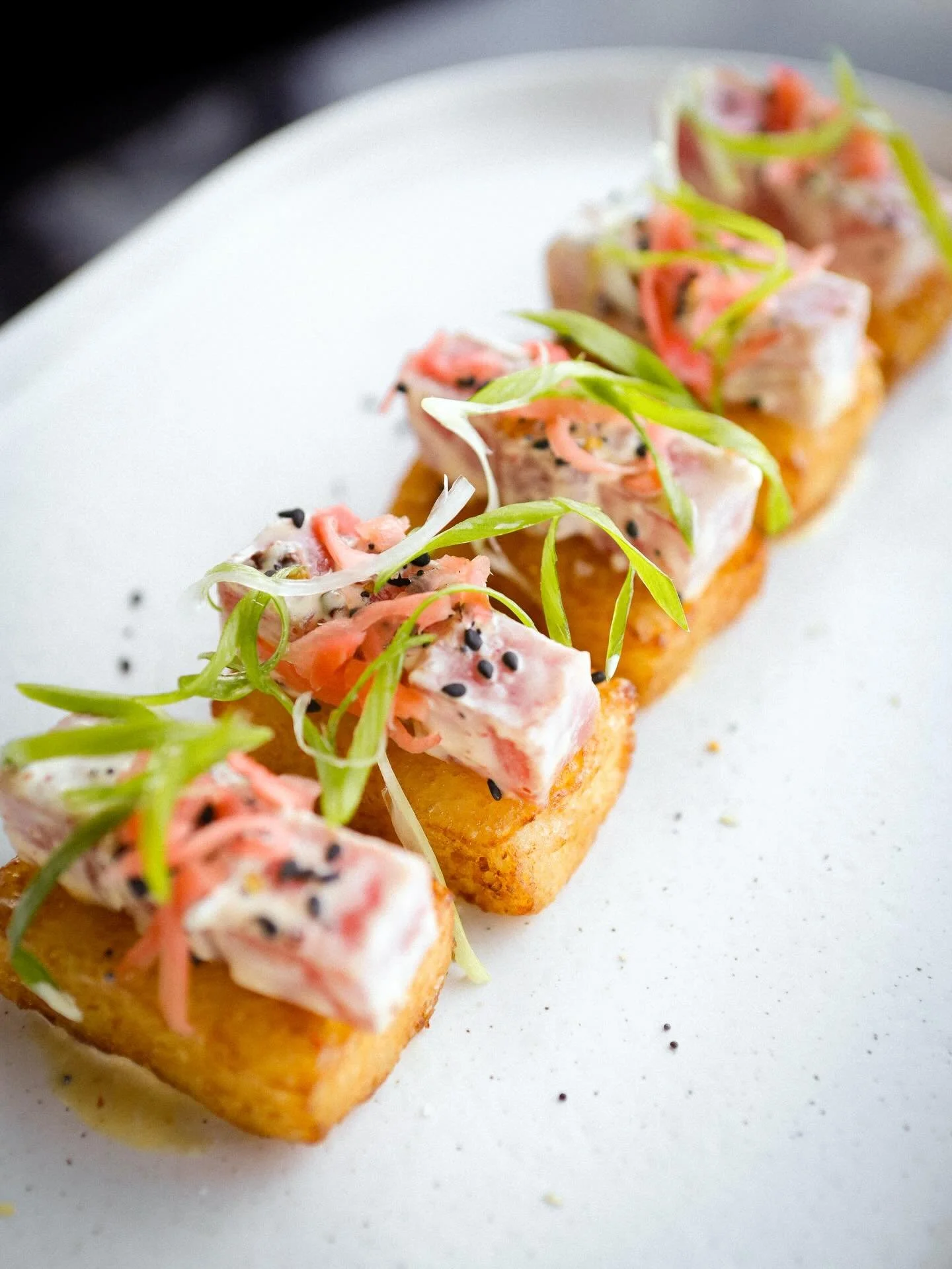 These tuna bites be hitting fr fr

Spicy Tuna Tartare
Spicy Aioli, Crispy Rice Cracker, Sesame, Scallion, Pickled Ginger