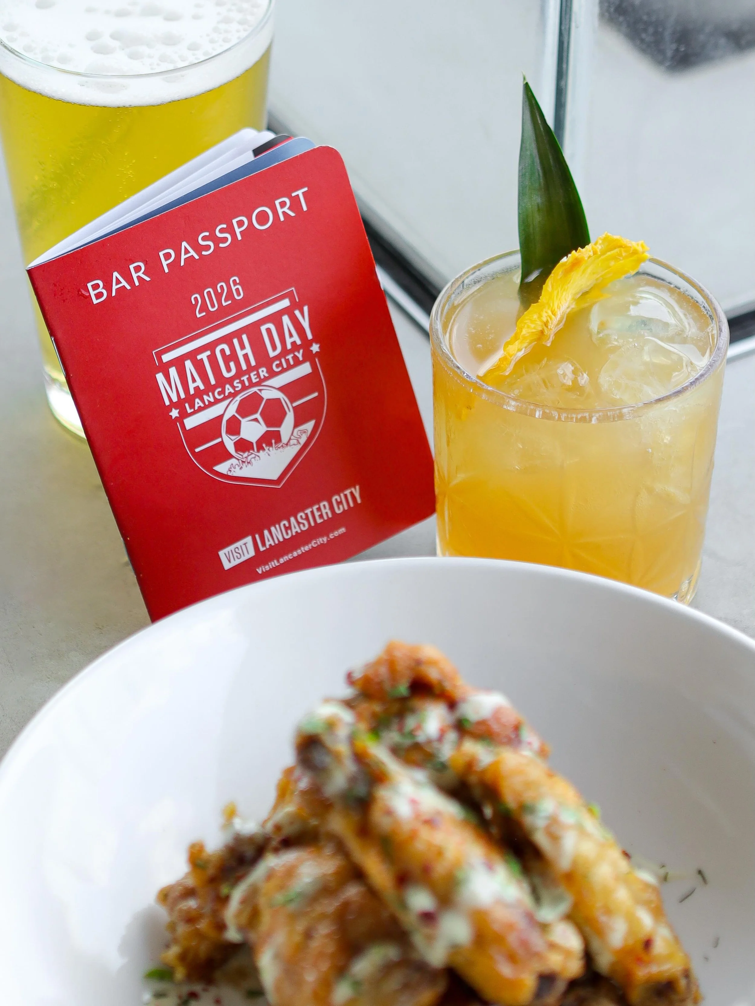 Lancaster City&rsquo;s Match Day Bar Passport ⚽️ 

Guests who present a valid match day passport are eligible for the following specials:

&bull; $6 Draft Beer 🍺 
&bull; $12 Wings 🍗 
&bull; $13 &ldquo;Yellow Card&rdquo; Cocktail 🟨

Pickup your pas