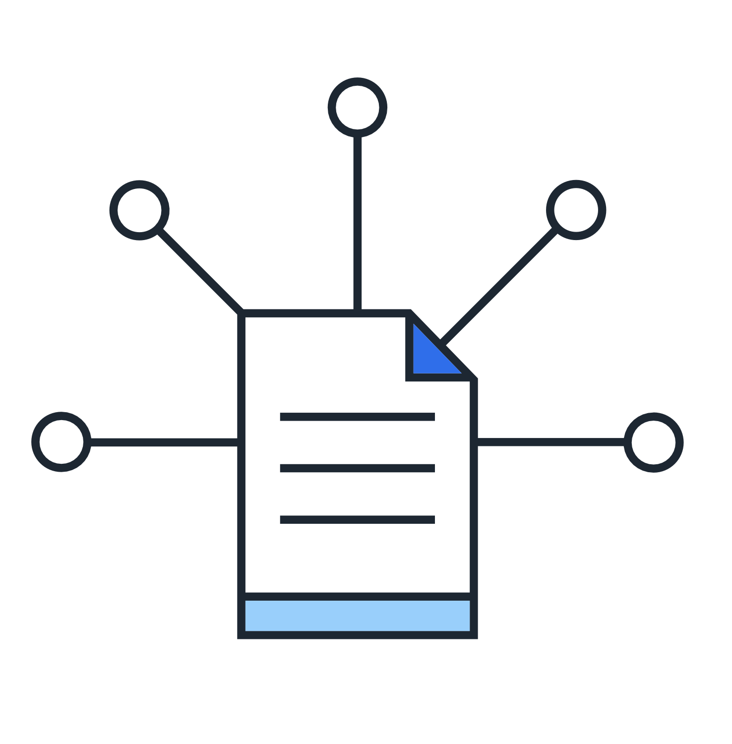 Line drawing of a battery with six connection points, with a small blue triangle near the top right and a larger blue rectangle at the bottom.