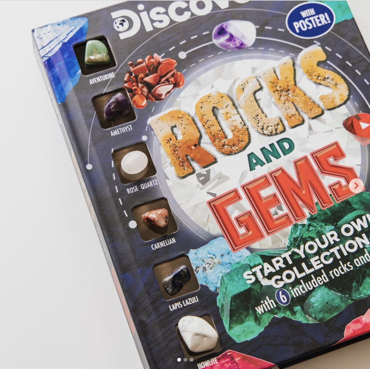 Discovery, Rocks and Gems Guide with poster and real stones