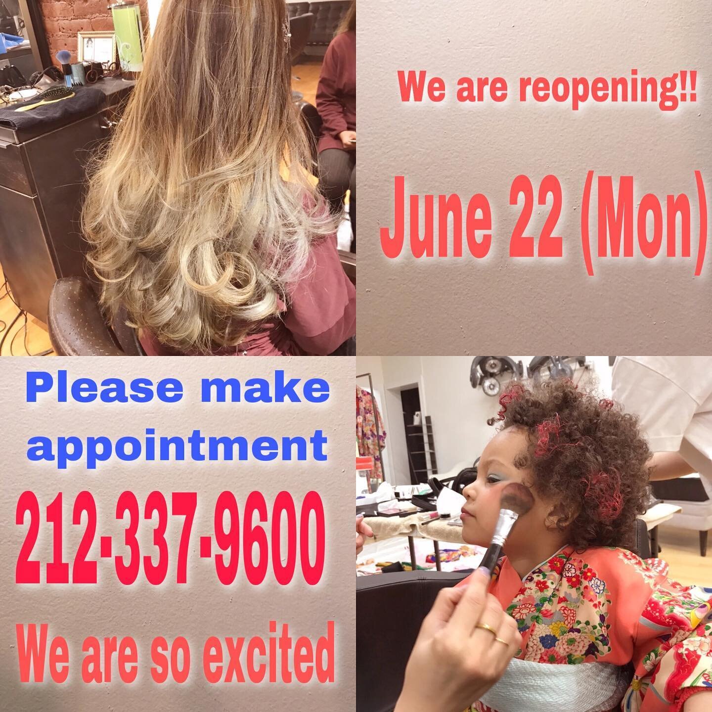 🎉Dear customers 🎉

Reopen will June 22(Mon)
We are really excited to see you ❤️ Please make appointment✨
You&rsquo;re more than welcome to call
212-337-9600