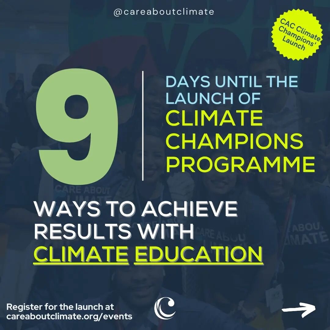 9 Ways To Achieve Results With Climate Education🌎

9 days to go till the launch of our Climate Champions Program! Register at careaboutclimate.org/events to be a part of the launch event and find out how you can be involved in the movement. ✊

#care