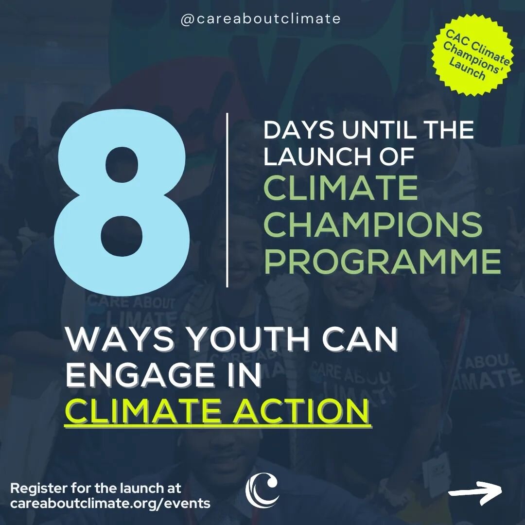 Here's how you can engage in climate action as a young person! ⬇️🌍

And with that, there are 8 days to go till the launch of our Climate Champions Program! Register at careaboutclimate.org/events to be a part of the launch event and find out how you