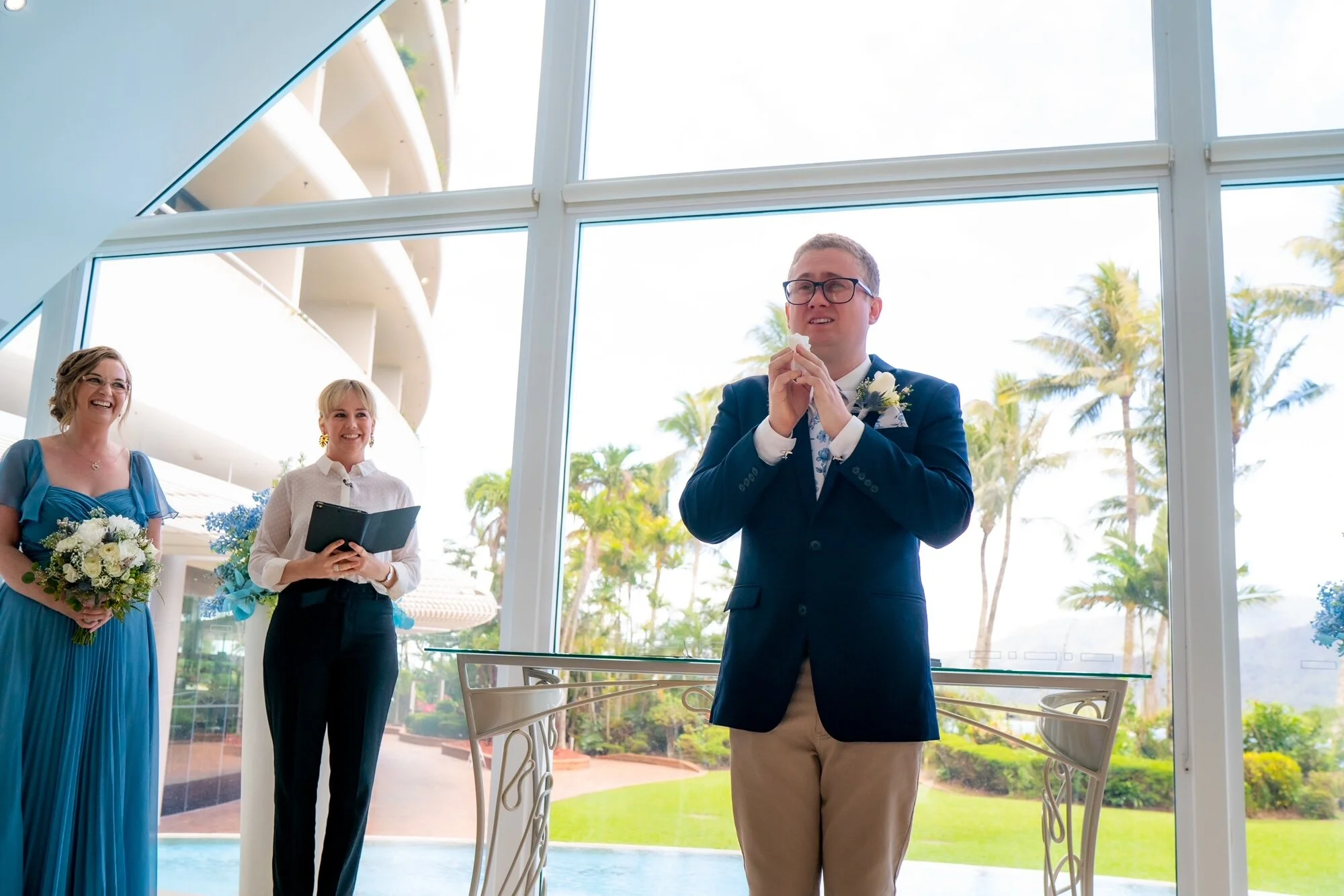 Benn from  Blue Sky Photography  caught the special moment Daniel saw Tracey enter the Hilton Chapel.