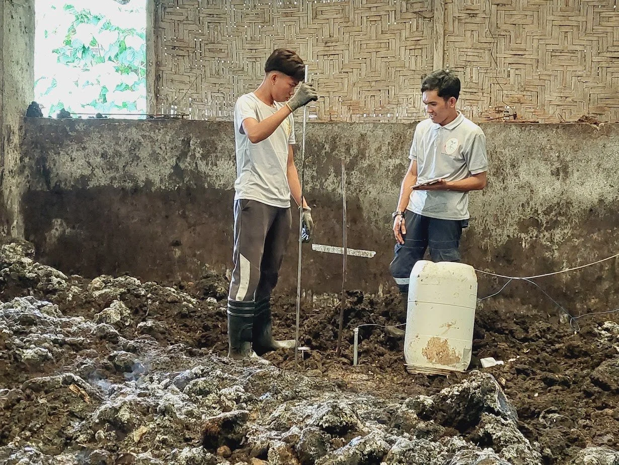 The temperature in each compost pile is measured and maintained to ensure clean and quality compost.