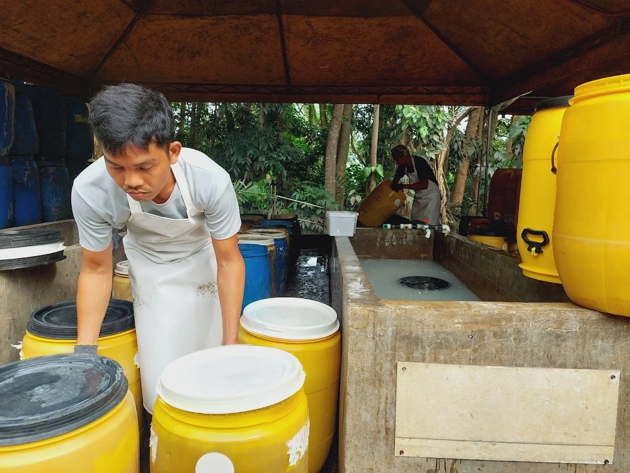 DTBC's yellow storage drums are cleaned using recycled wastewater from our on-site wastewater treatment facility.