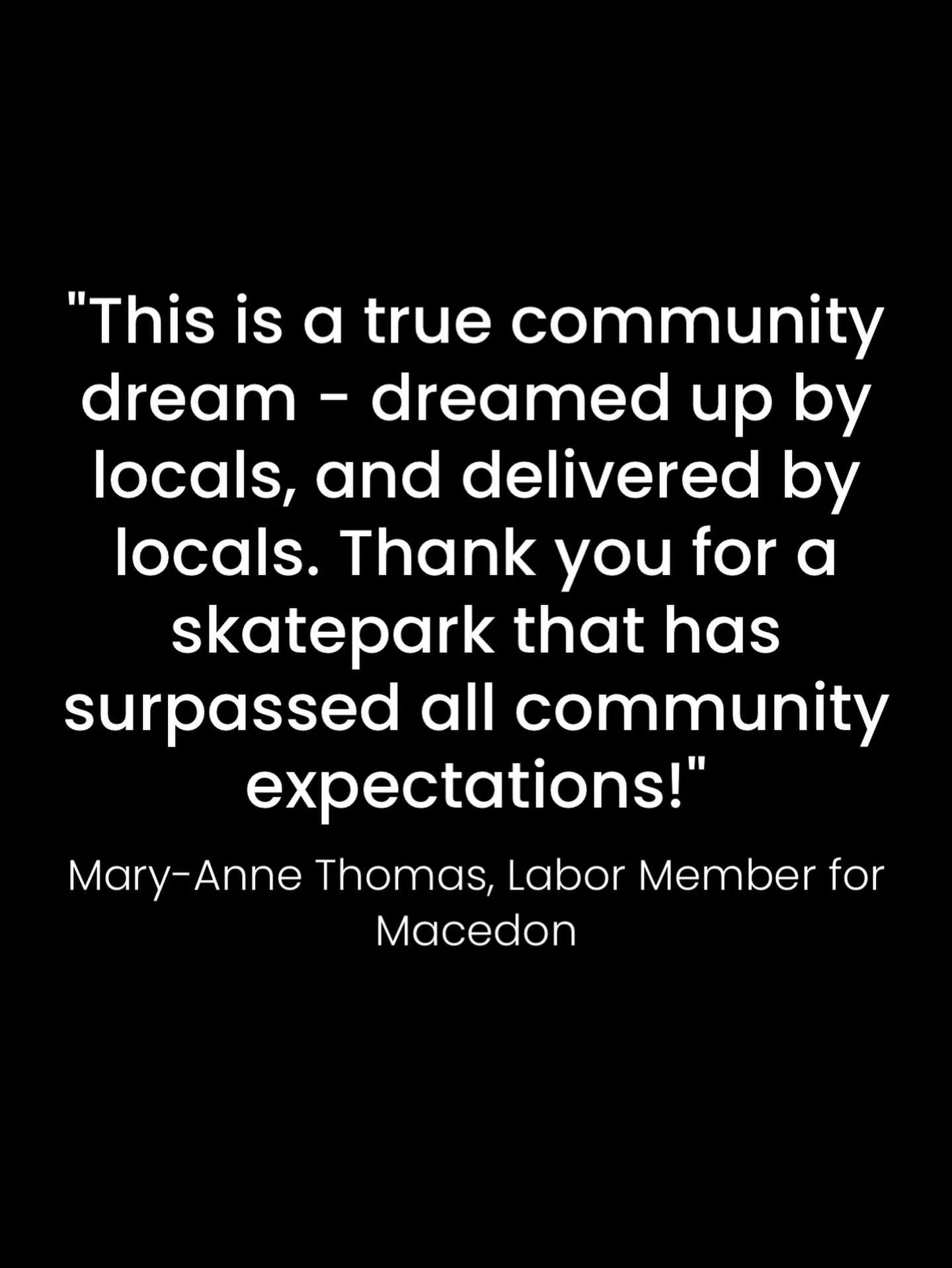 Kind words and amazing support from @maryannethomasmp for the Romsey Skatepark!

#romseyskatepark #skatepark #skateparkdesign #lancefieldromseylions #macedonranges
