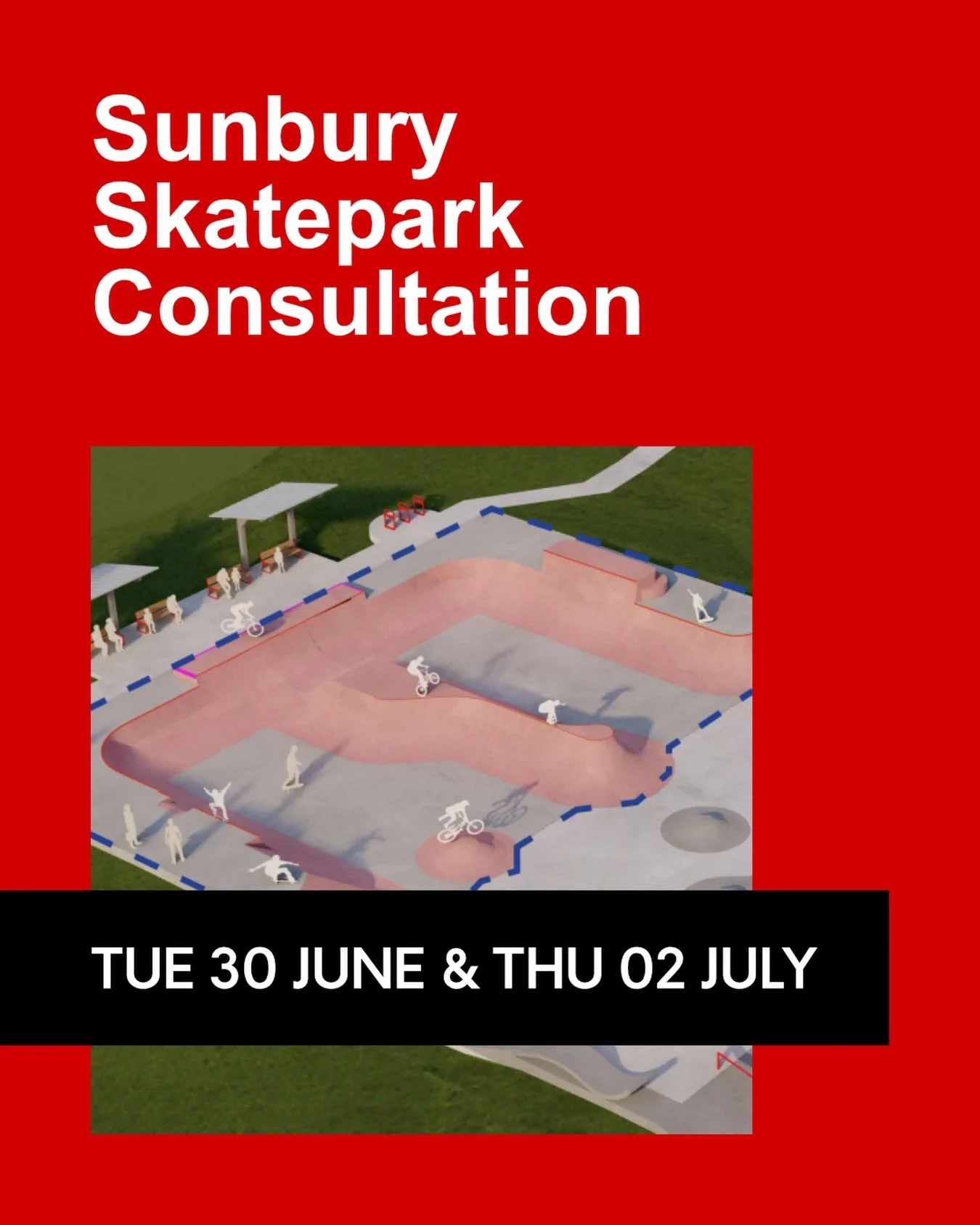 It&rsquo;s time for the old section of the Sunbury Skatepark to be redone, so @playce_la @humecitycouncil and @baseplatedesign will be on site 11:00-2:00 on Tuesday 30 June and Thursday 02 July to get your feedback on the renovation. 

Come down and 