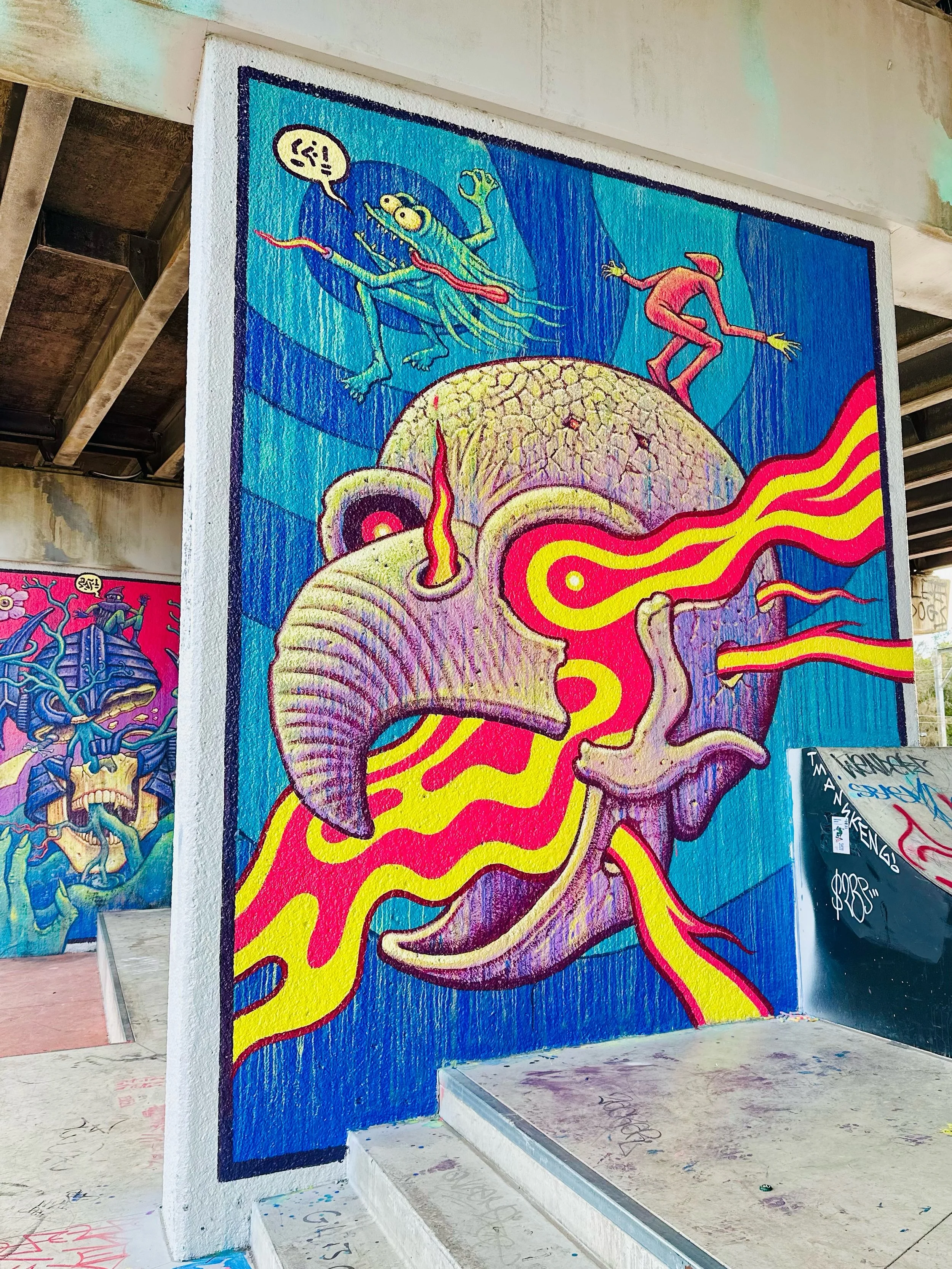 @hayden_dewar_artist did some cool artwork at Port Melbourne skatepark with some interpretive tributes to @jimphillipsart @vcjgraphics and possibly @ed.templeton and @pinkfloyd - did I miss anyone?